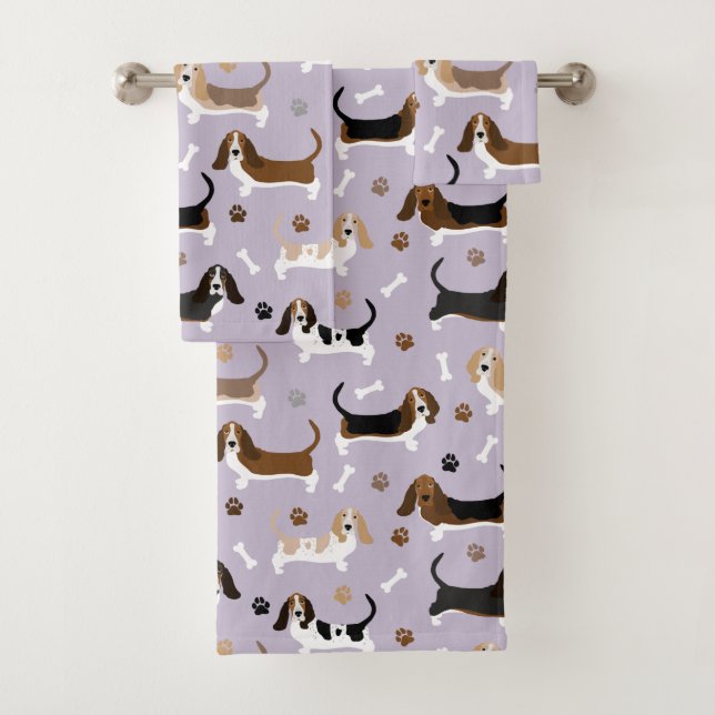 Basset Hound Dog Bones and Paws Bath Towel Set (Insitu)