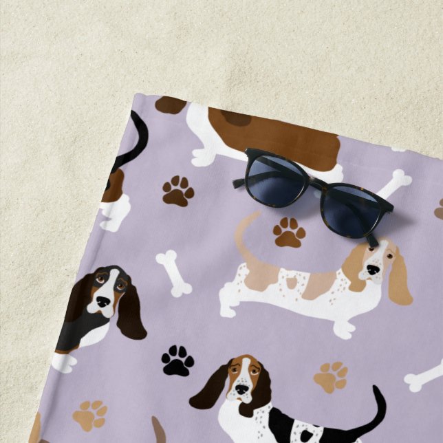 Basset Hound Dog Bones and Paws Beach Towel (In Situ)