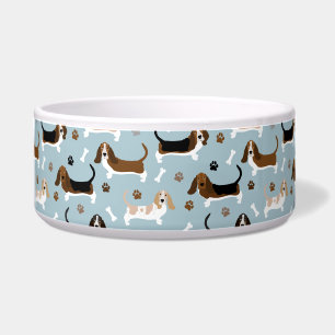 Basset Hound Dog Bones and Paws Bowl