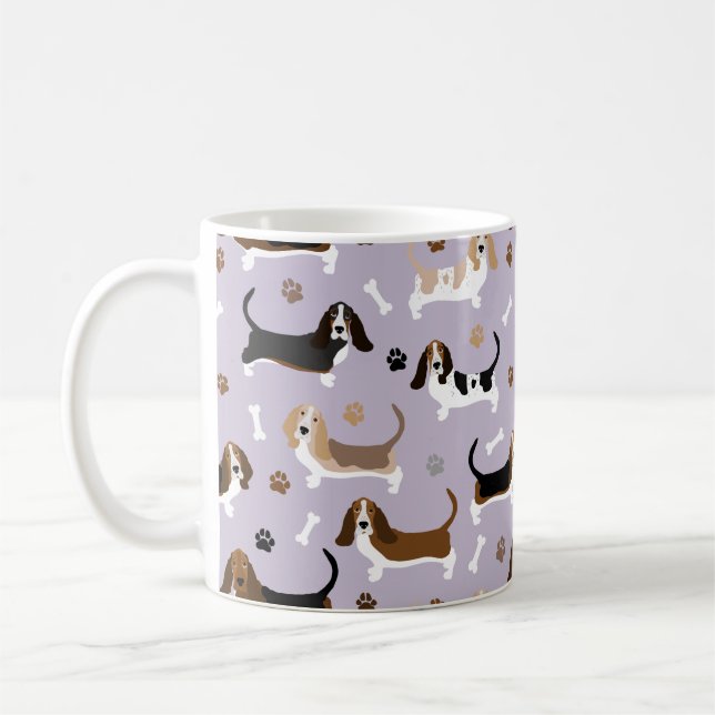 Basset Hound Dog Bones and Paws  Coffee Mug (Left)