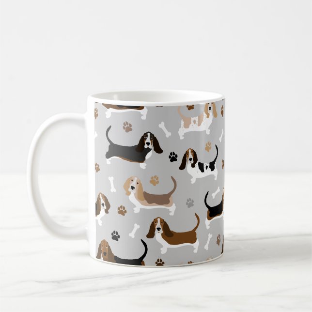 Basset Hound Dog Bones and Paws  Coffee Mug (Left)
