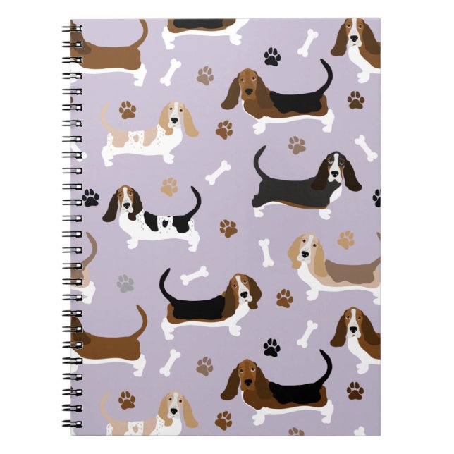 Basset Hound Dog Bones and Paws Notebook (Front)