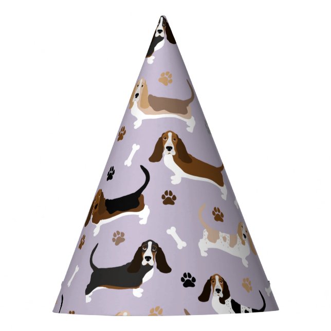 Basset Hound Dog Bones and Paws Party Hat (Front)