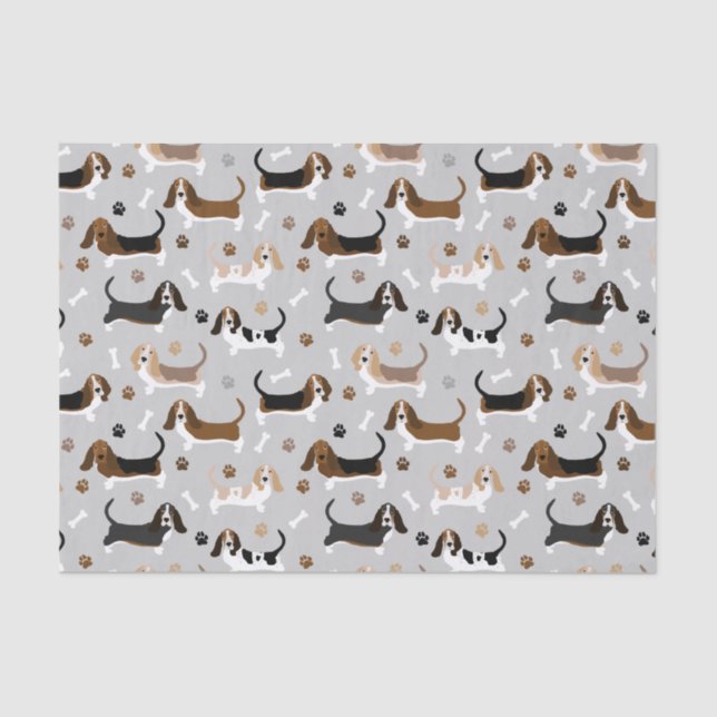 Basset Hound Dog Bones and Paws Tissue Paper (Front)