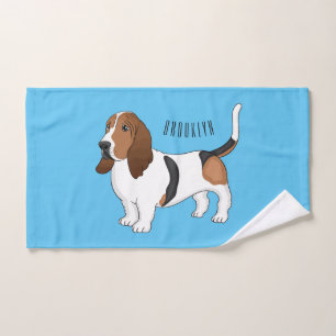 Basset hound dog cartoon illustration bath towel set