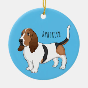 Basset hound dog cartoon illustration  ceramic ornament