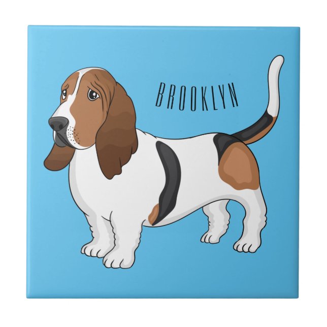 Basset hound dog cartoon illustration ceramic tile (Front)