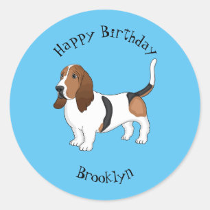 Basset hound dog cartoon illustration classic round sticker