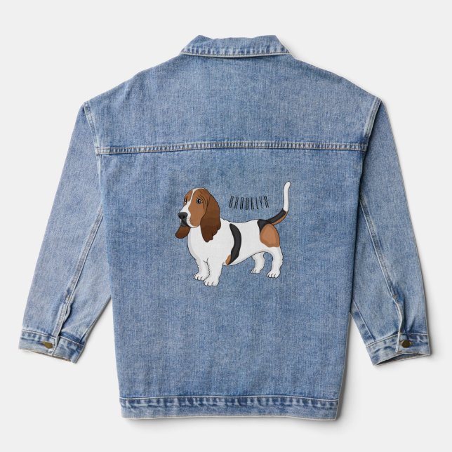 Basset hound dog cartoon illustration  denim jacket (Back)