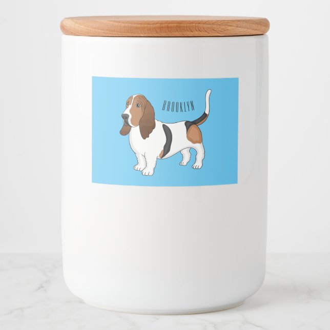 Basset hound dog cartoon illustration food label (Front)