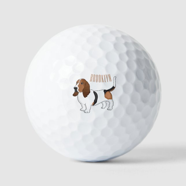 Basset hound dog cartoon illustration  golf balls (Front)