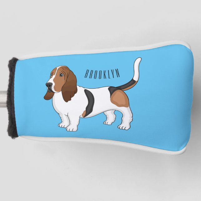 Basset hound dog cartoon illustration golf head cover (Front)