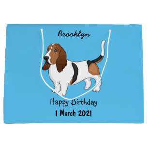Basset hound dog cartoon illustration large gift bag