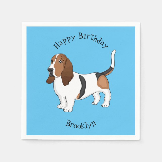 Basset hound dog cartoon illustration napkin (Front)