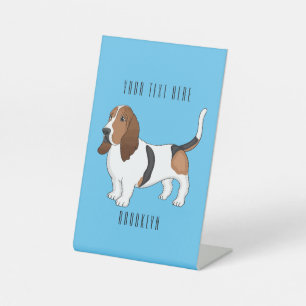 Basset hound dog cartoon illustration  pedestal sign