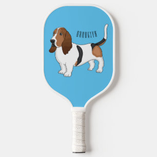 Basset hound dog cartoon illustration pickleball paddle
