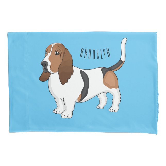 Basset hound dog cartoon illustration pillowcase (Front)