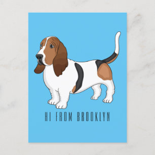 Basset hound dog cartoon illustration postcard