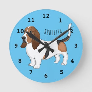 Basset hound dog cartoon illustration round clock