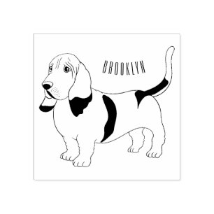 Basset hound dog cartoon illustration  rubber stamp
