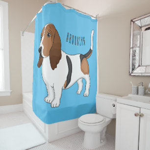 Basset hound dog cartoon illustration shower curtain