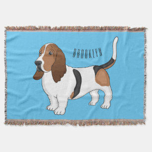 Basset hound dog cartoon illustration throw blanket