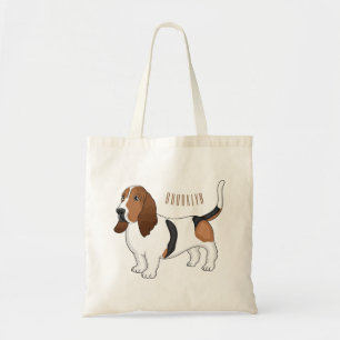 Basset hound dog cartoon illustration tote bag