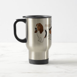 Basset hound dog cartoon illustration travel mug