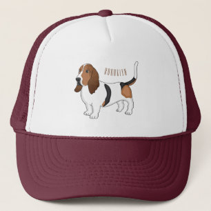 Basset hound dog cartoon illustration trucker hat