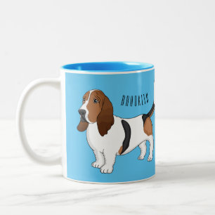 Basset hound dog cartoon illustration  Two-Tone coffee mug