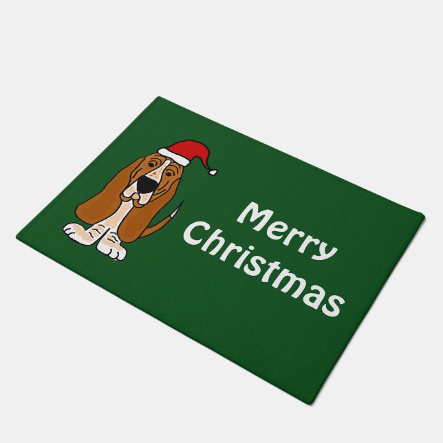 Basset Hound Dog Christmas Doormat (Angled)