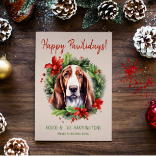 Basset Hound Dog Christmas Happy Pawlidays Holiday Card