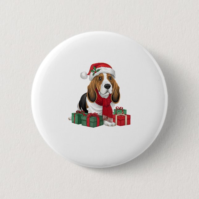 Basset Hound Dog Christmas Outfits Santa Hat Dog X 6 Cm Round Badge (Front)