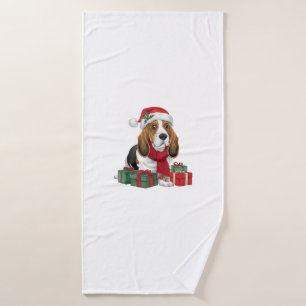Basset Hound Dog Christmas Outfits Santa Hat Dog X Bath Towel