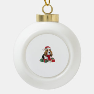 Basset Hound Dog Christmas Outfits Santa Hat Dog X Ceramic Ball Christmas Ornament