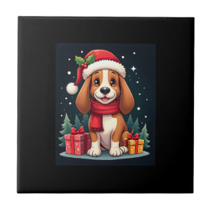 Basset Hound Dog Christmas Outfits Santa Hat Dog X Ceramic Tile