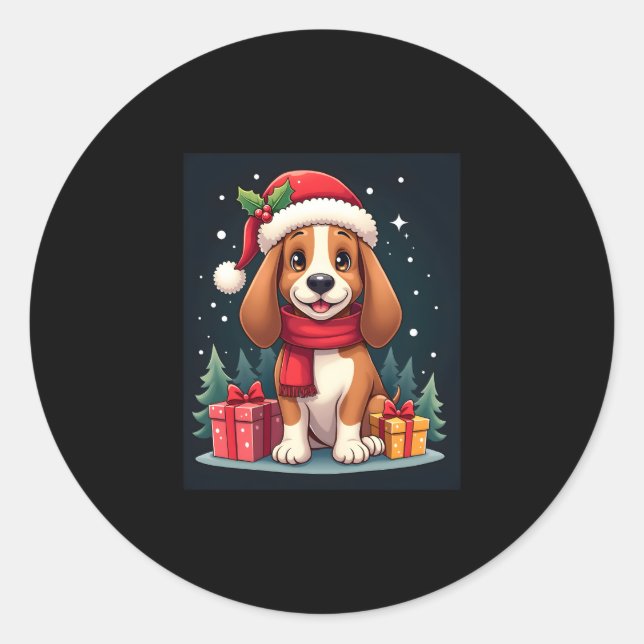 Basset Hound Dog Christmas Outfits Santa Hat Dog X Classic Round Sticker (Front)