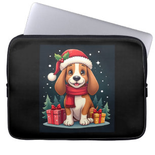 Basset Hound Dog Christmas Outfits Santa Hat Dog X Laptop Sleeve
