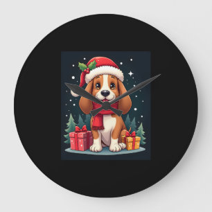 Basset Hound Dog Christmas Outfits Santa Hat Dog X Large Clock