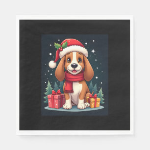 Basset Hound Dog Christmas Outfits Santa Hat Dog X Napkin