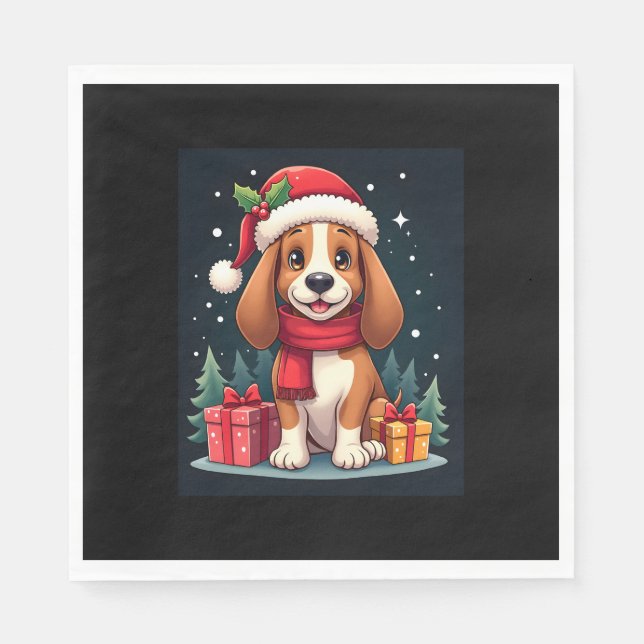 Basset Hound Dog Christmas Outfits Santa Hat Dog X Napkin (Front)