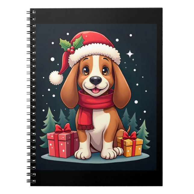 Basset Hound Dog Christmas Outfits Santa Hat Dog X Notebook (Front)