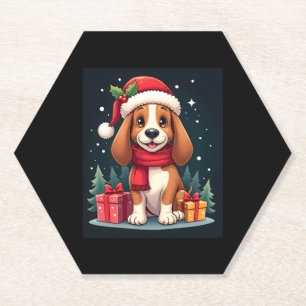 Basset Hound Dog Christmas Outfits Santa Hat Dog X Paper Coaster