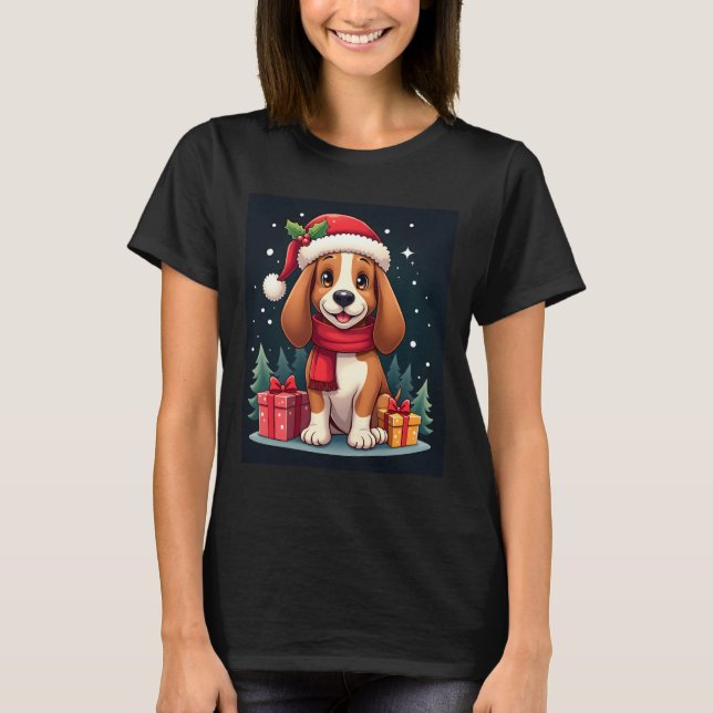 Basset Hound Dog Christmas Outfits Santa Hat Dog X T-Shirt (Front)
