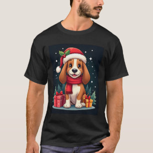 Basset Hound Dog Christmas Outfits Santa Hat Dog X T-Shirt