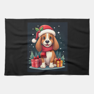 Basset Hound Dog Christmas Outfits Santa Hat Dog X Tea Towel