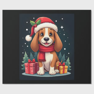 Basset Hound Dog Christmas Outfits Santa Hat Dog X Wrapping Paper