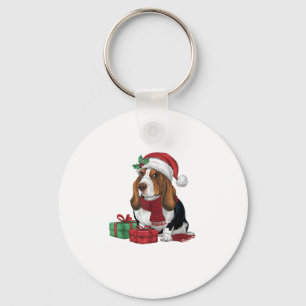 Basset Hound Dog Christmas Parties Holiday Santa D Key Ring