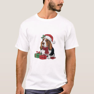 Basset Hound Dog Christmas Parties Holiday Santa D T-Shirt