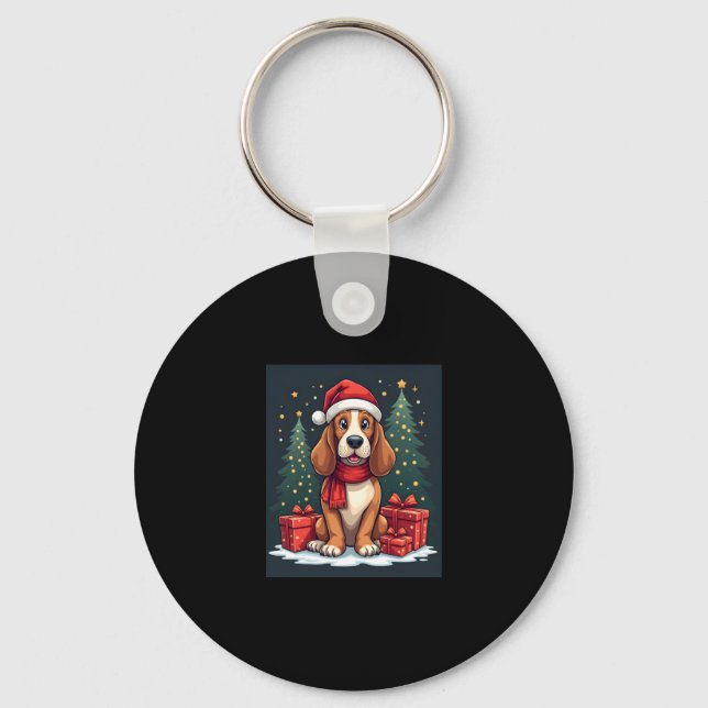 Basset Hound Dog Christmas Parties Santa Dog Lover Key Ring (Front)
